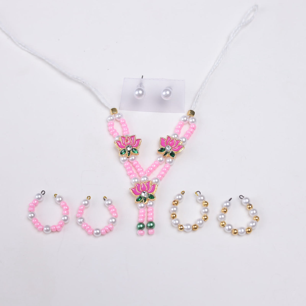 Premium Lotus Pearl Laddu Gopal Shringar Combo Set with Lotus Necklace, Earrings, Bangles & Kadas | Fits Size No. 0, 1, 2 & 3 | Bal Gopal Jewellery Set
