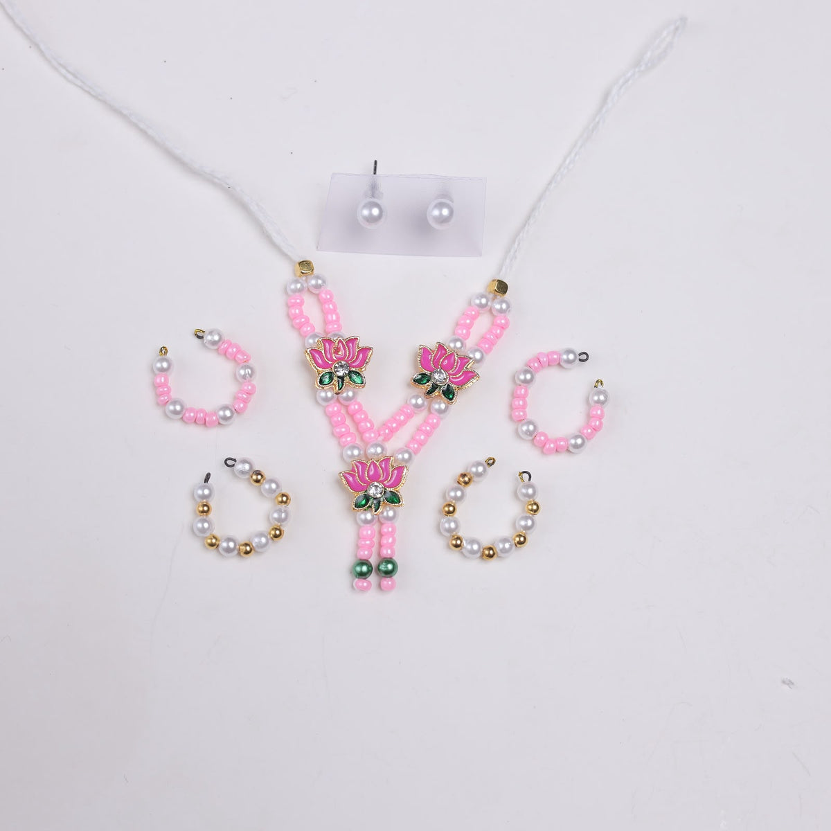 Premium Lotus Pearl Laddu Gopal Shringar Combo Set with Lotus Necklace, Earrings, Bangles & Kadas | Fits Size No. 0, 1, 2 & 3 | Bal Gopal Jewellery Set