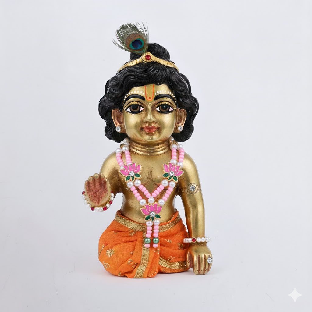Premium Lotus Pearl Laddu Gopal Shringar Combo Set with Lotus Necklace, Earrings, Bangles & Kadas | Fits Size No. 0, 1, 2 & 3 | Bal Gopal Jewellery Set
