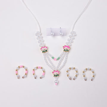 Premium 3 Lotus Pearl Laddu Gopal Shringar Combo Set with Lotus Necklace, Earrings, Bangles & Kadas | Fits Size No. 3, 4, 5 & 6 | Bal Gopal Jewellery Set