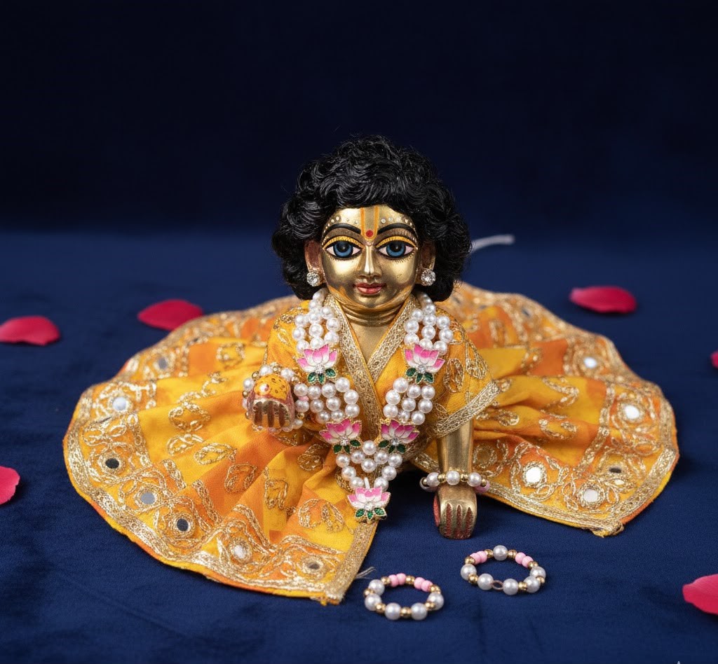 Premium 4 Lotus Pearl Laddu Gopal Shringar Combo Set with Multi-Layer Necklace, Earrings, Bangles & Kadas | Fits Size No. 1, 2, 3 & 4 | Bal Gopal Jewellery Set