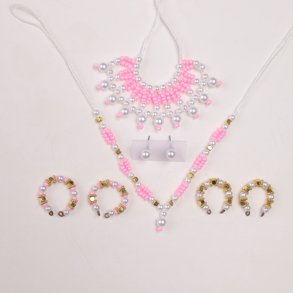 Premium Moti Laddu Gopal Shringar Combo Set with Pearl Mala, Earrings, Bangles & Kadas | Fits Size No. 3, 4, 5 & 6 | Available in Pink, Green, Red & Sky Blue | Bal Gopal Jewellery Set