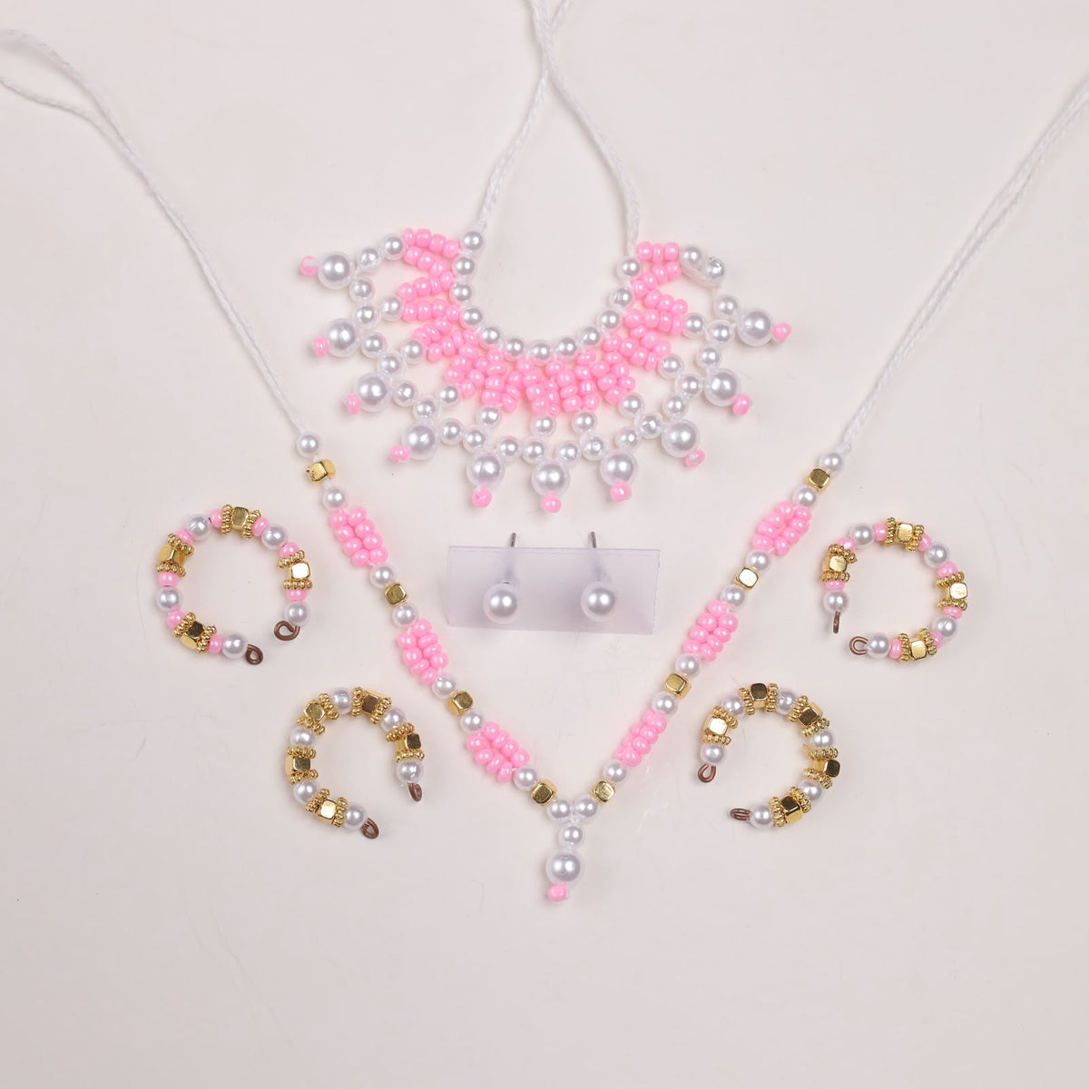 Premium Moti Laddu Gopal Shringar Combo Set with Pearl Mala, Earrings, Bangles & Kadas | Fits Size No. 3, 4, 5 & 6 | Available in Pink, Green, Red & Sky Blue | Bal Gopal Jewellery Set