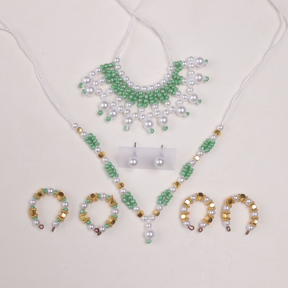 Premium Moti Laddu Gopal Shringar Combo Set with Pearl Mala, Earrings, Bangles & Kadas | Fits Size No. 3, 4, 5 & 6 | Available in Pink, Green, Red & Sky Blue | Bal Gopal Jewellery Set