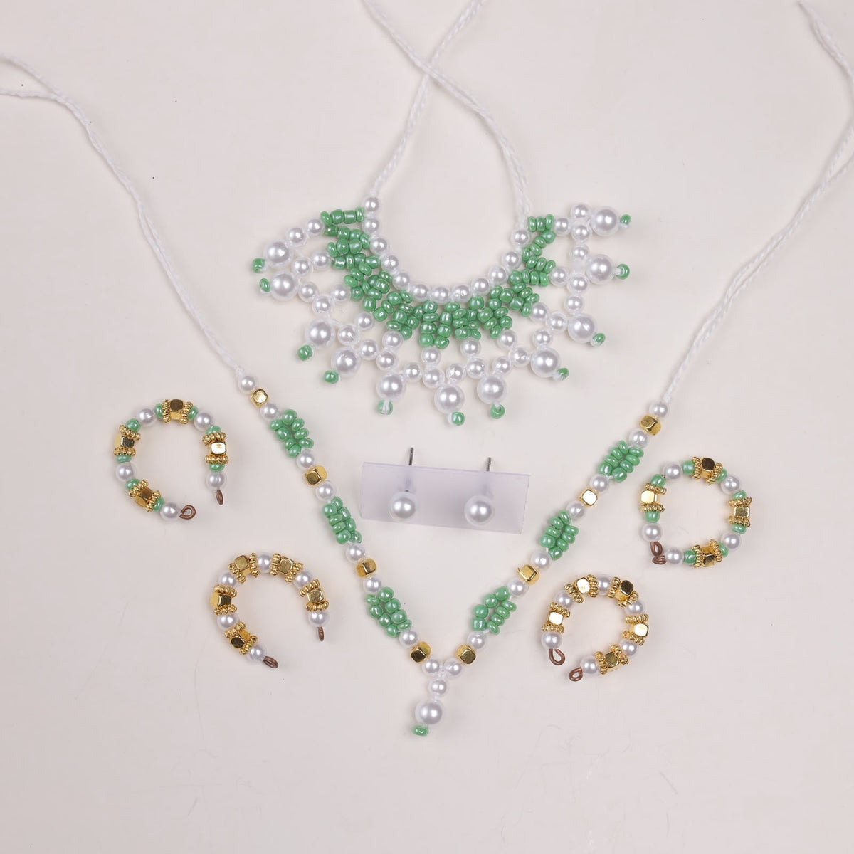 Premium Moti Laddu Gopal Shringar Combo Set with Pearl Mala, Earrings, Bangles & Kadas | Fits Size No. 3, 4, 5 & 6 | Available in Pink, Green, Red & Sky Blue | Bal Gopal Jewellery Set
