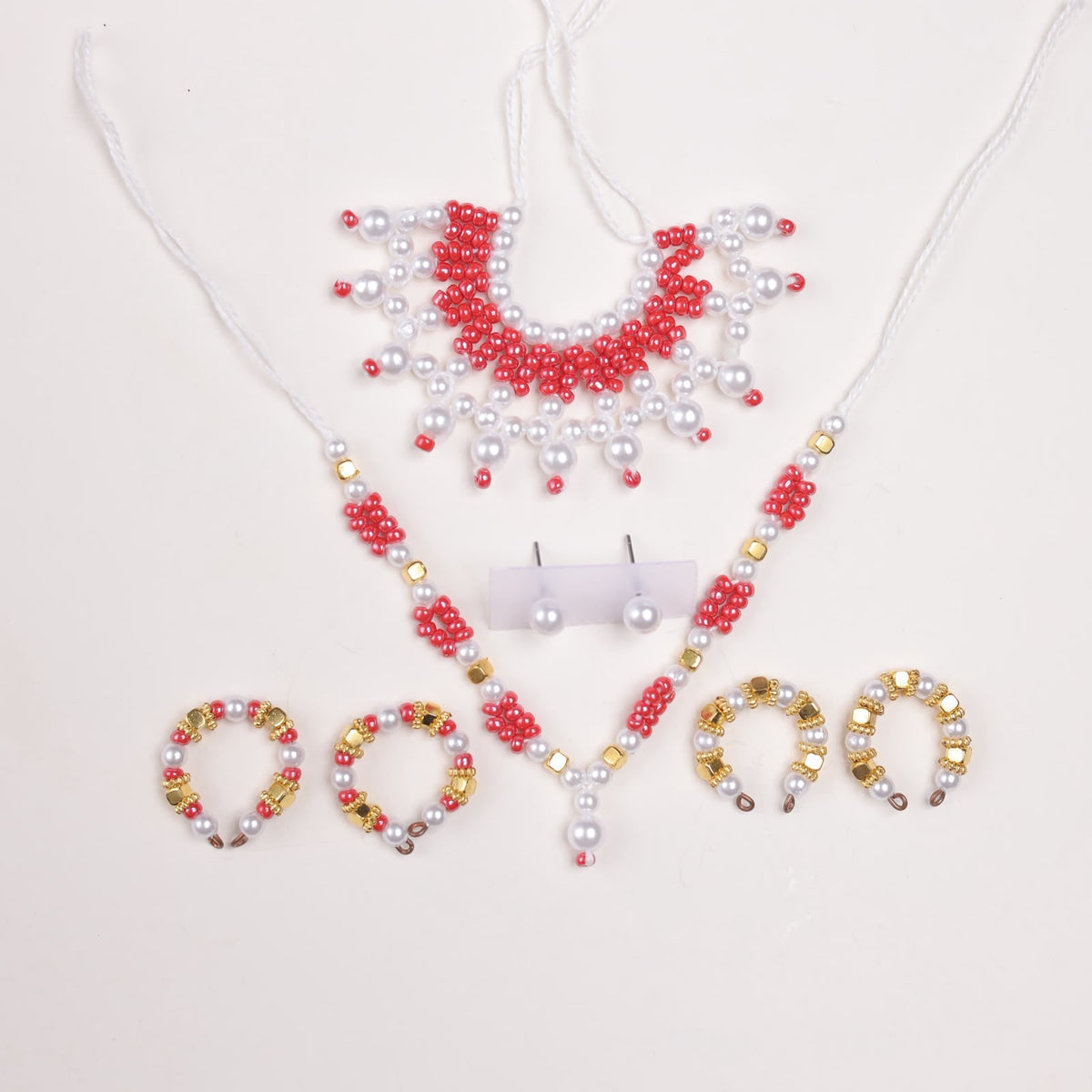 Premium Moti Laddu Gopal Shringar Combo Set with Pearl Mala, Earrings, Bangles & Kadas | Fits Size No. 3, 4, 5 & 6 | Available in Pink, Green, Red & Sky Blue | Bal Gopal Jewellery Set