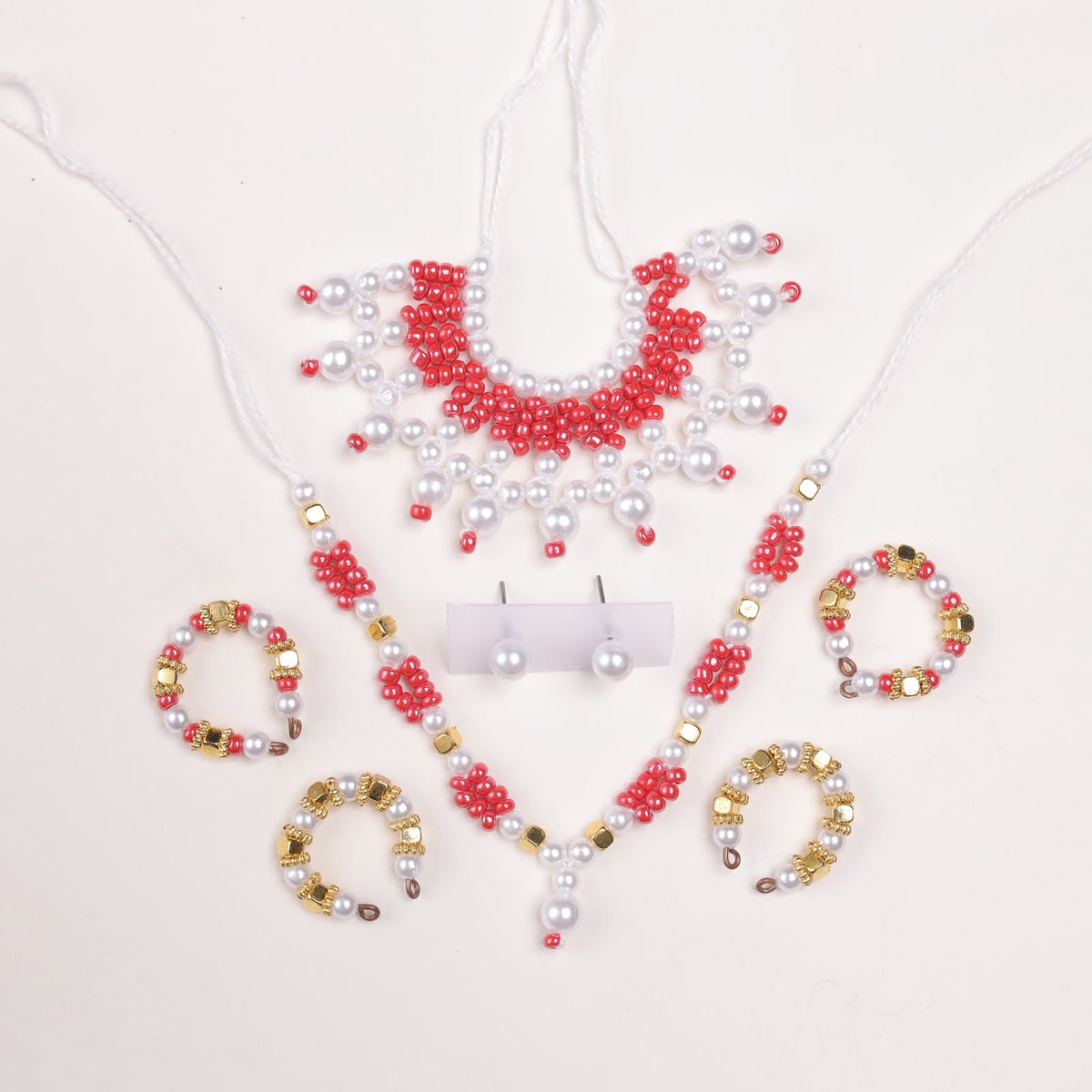 Premium Moti Laddu Gopal Shringar Combo Set with Pearl Mala, Earrings, Bangles & Kadas | Fits Size No. 3, 4, 5 & 6 | Available in Pink, Green, Red & Sky Blue | Bal Gopal Jewellery Set