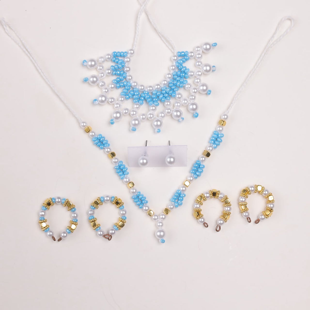 Premium Moti Laddu Gopal Shringar Combo Set with Pearl Mala, Earrings, Bangles & Kadas | Fits Size No. 3, 4, 5 & 6 | Available in Pink, Green, Red & Sky Blue | Bal Gopal Jewellery Set