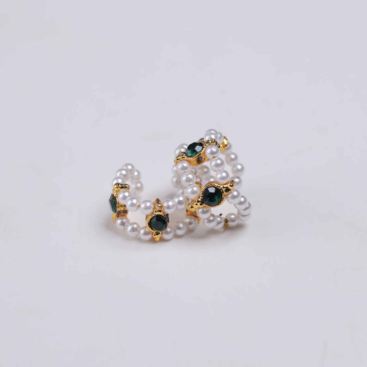 Premium Green Stone Laddu Gopal Shringar Combo Set with Pearl Mala, Earrings & Kadas | Fits Size No. 4, 5, 6 & 7 | Designer Krishna Jewellery