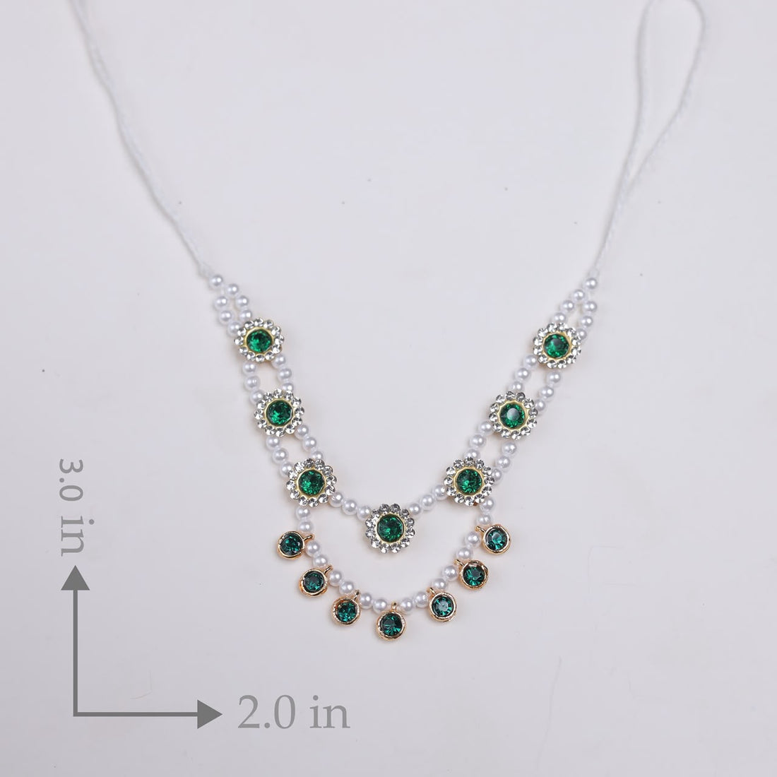 Premium Green Stone Laddu Gopal Shringar Combo Set with Pearl Mala, Earrings & Kadas | Fits Size No. 4, 5, 6 & 7 | Designer Krishna Jewellery