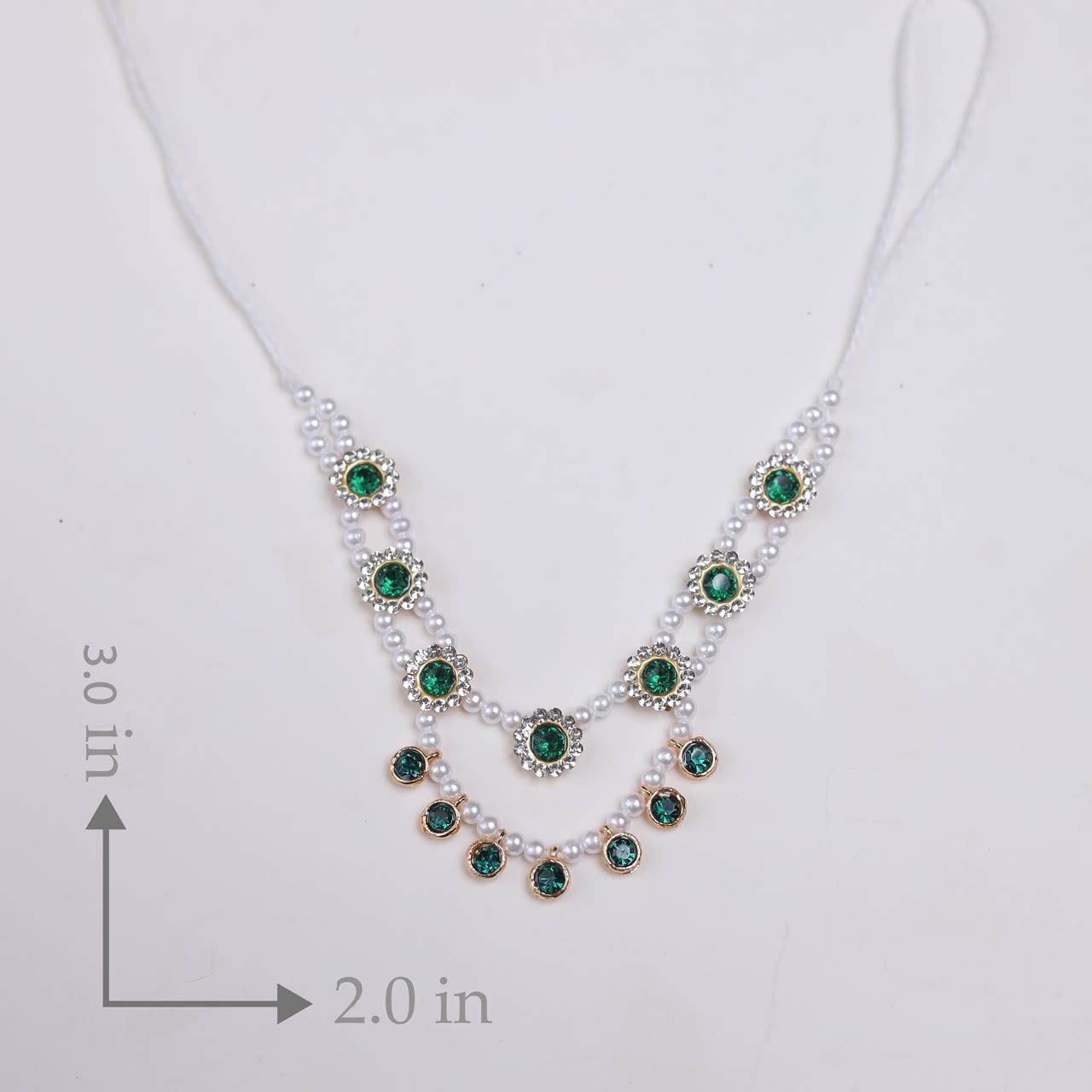 Premium Green Stone Laddu Gopal Shringar Combo Set with Pearl Mala, Earrings & Kadas | Fits Size No. 4, 5, 6 & 7 | Designer Krishna Jewellery