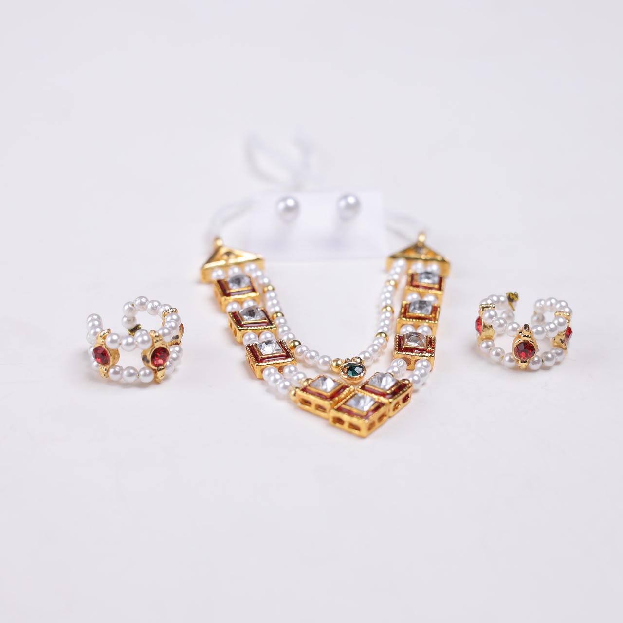 Premium Kundan Stone Laddu Gopal Shringar Combo Set with Pearl Mala, Earrings & Kadas | Fits Size No. 3, 4, 5, 6 & 7 | Designer Krishna Jewellery