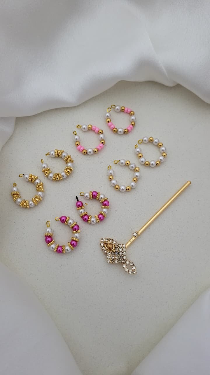 7 Pair Designer Laddu Gopal Kada Set with Golden Bansuri | Multicolor Pearl Kadas | Fits Size No. 1, 2, 3, 4 & 5 | Krishna Shringar Jewellery