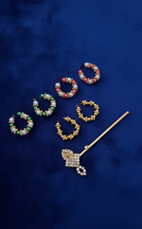 7 Pair Designer Laddu Gopal Kada Set with Golden Bansuri | Multicolor Pearl Kadas | Fits Size No. 1, 2, 3, 4 & 5 | Krishna Shringar Jewellery