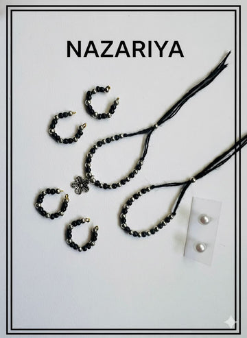Laddu Gopal Nazariya Shringar Set with Pearl Earrings | Black Bead Evil Eye Protection Jewellery | Fits Size No. 0, 1 & 2