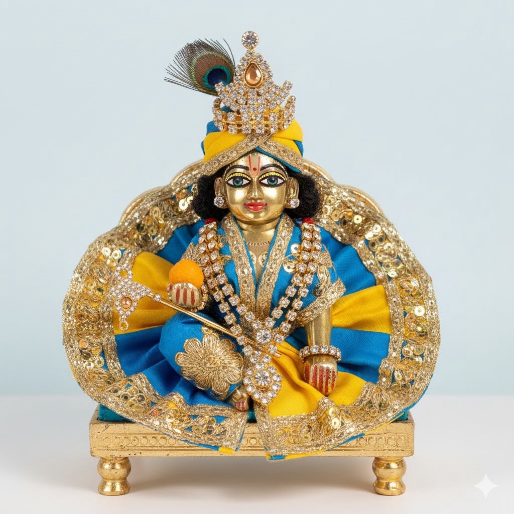 Premium Laddu Gopal Shringar Combo Set with Mukut, Morpankh, Double Layer Kanthi, Designer Haar, Earrings & Tilak | Fits Size No. 1, 2, 3 & 4 | Bal Gopal Decoration Set