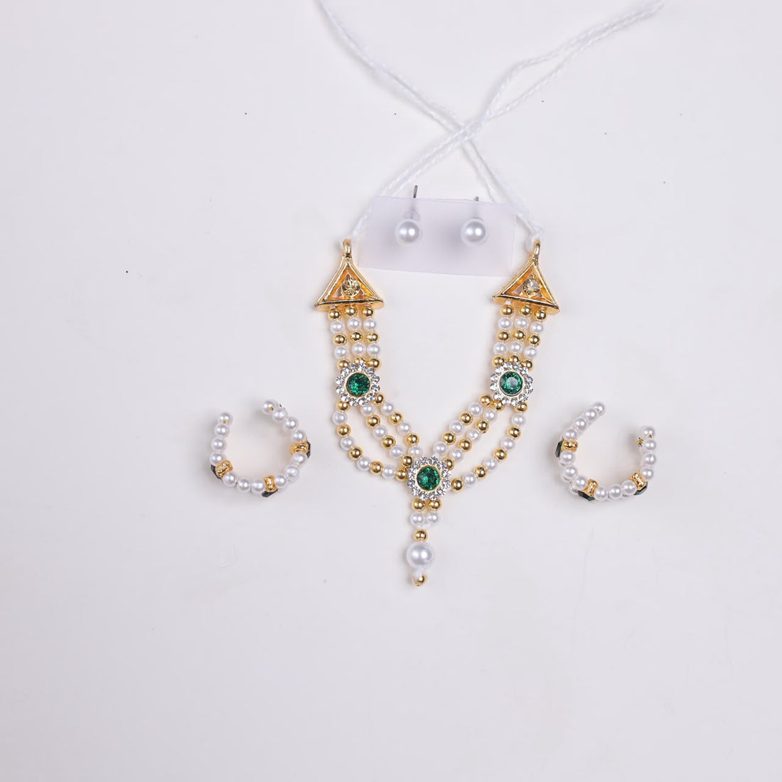 Premium 2 Stone Laddu Gopal Shringar Combo Set with Pearl Mala, Earrings & Kadas | Fits Size No. 2, 3, 4 & 5 | Orange Stone Bal Gopal Jewellery