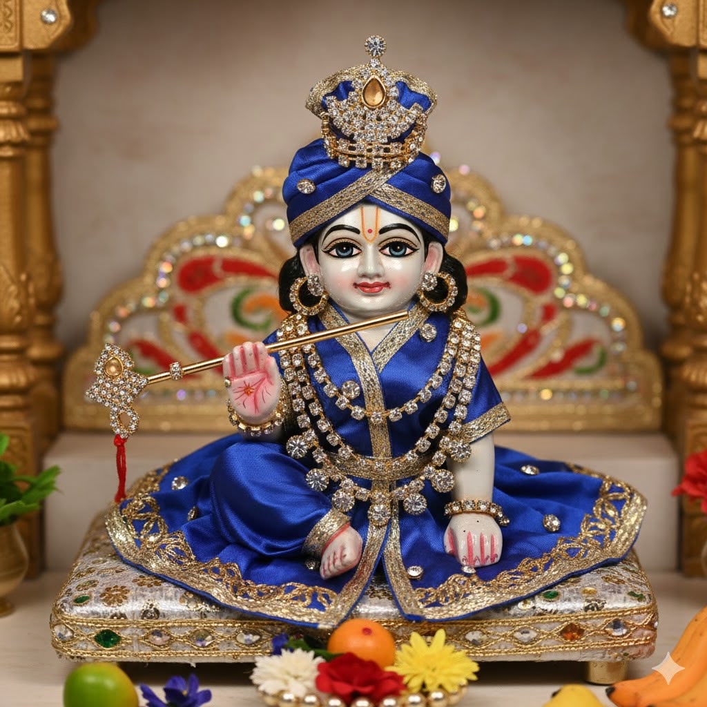 Premium Laddu Gopal Shringar Combo Set with Mukut, Morpankh, Double Layer Kanthi, Designer Haar, Earrings & Tilak | Fits Size No. 1, 2, 3 & 4 | Bal Gopal Decoration Set
